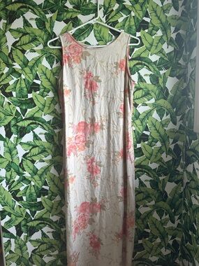 Casual Corner Cream Maxi Dress with Pink Floral Print